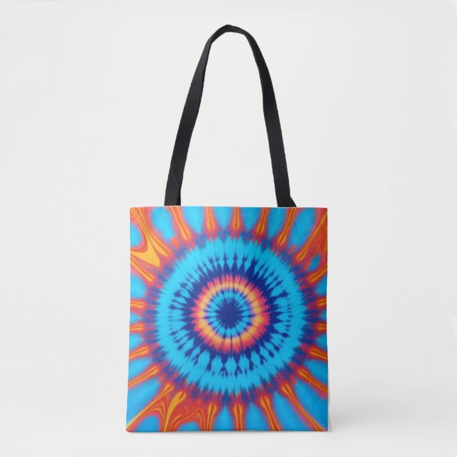 Trippy Tie-Dye Retro Blue & Orange  Tote Bag (Front)