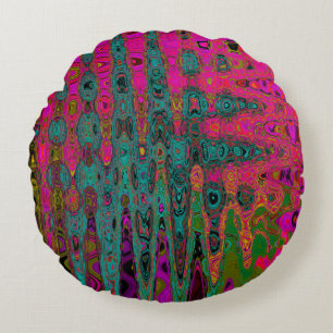 Trippy Turquoise Abstract Retro Atomic Waves Round Cushion