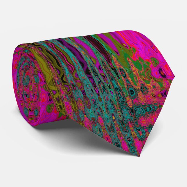 Trippy Turquoise Abstract Retro Atomic Waves Tie (Rolled)