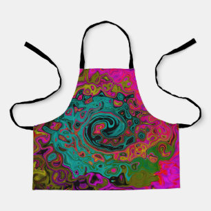 Trippy Turquoise Abstract Retro Liquid Swirl Apron