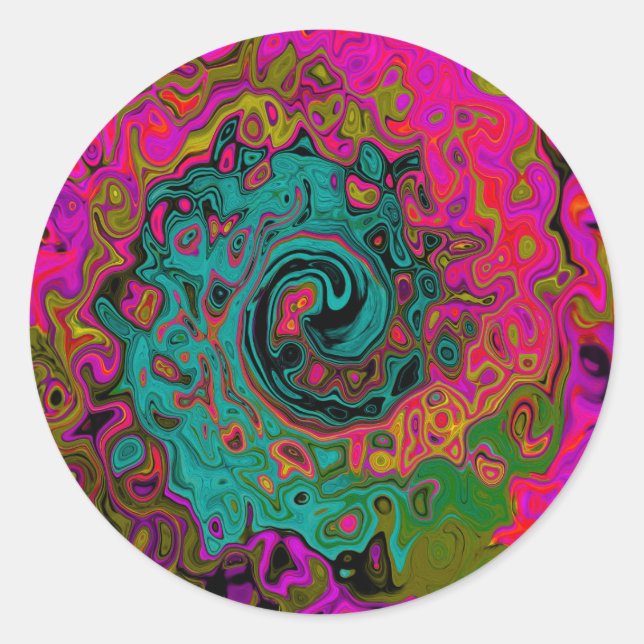 Trippy Turquoise Abstract Retro Liquid Swirl Classic Round Sticker (Front)