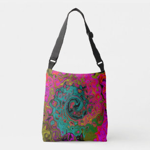 Trippy Turquoise Abstract Retro Liquid Swirl Crossbody Bag