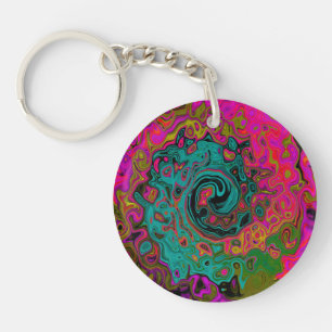 Trippy Turquoise Abstract Retro Liquid Swirl Key Ring