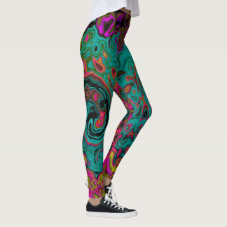 Trippy Turquoise Abstract Retro Liquid Swirl Leggings