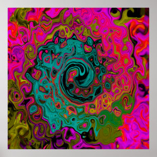 Trippy Turquoise Abstract Retro Liquid Swirl Poster