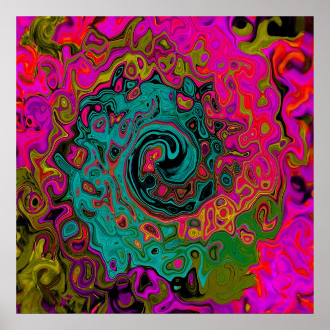 Trippy Turquoise Abstract Retro Liquid Swirl Poster (Front)