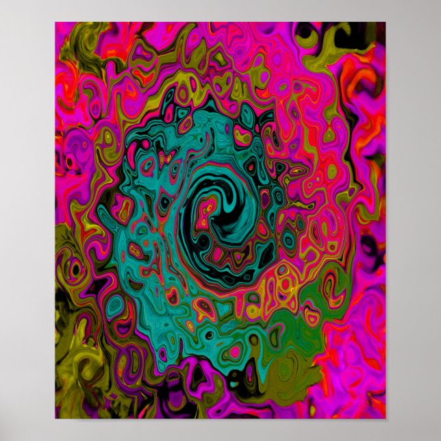 Trippy Turquoise Abstract Retro Liquid Swirl Poster (Front)