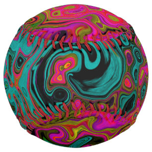Trippy Turquoise Abstract Retro Liquid Swirl Softball