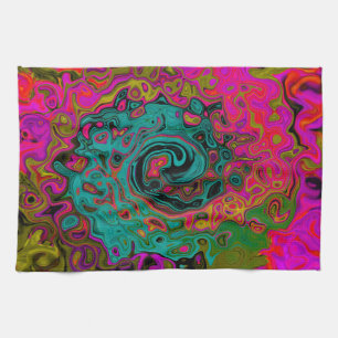 Trippy Turquoise Abstract Retro Liquid Swirl Tea Towel