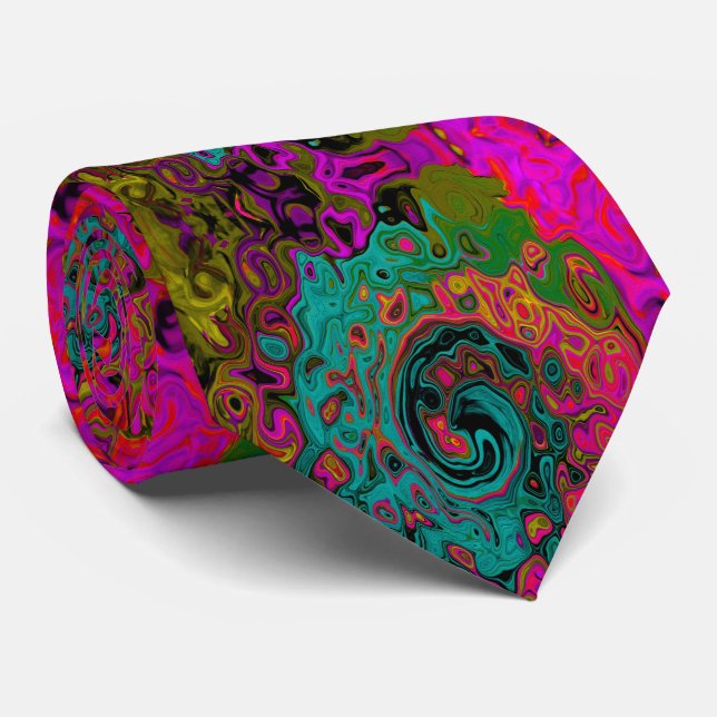 Trippy Turquoise Abstract Retro Liquid Swirl Tie (Rolled)