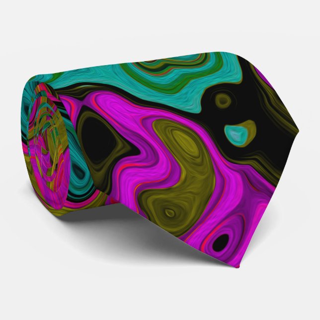 Trippy Turquoise Abstract Retro Liquid Swirl Tie (Rolled)