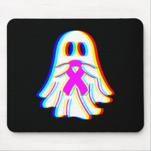 Trippy Vaporwave Boo Ghost Halloween Breast Cancer Mouse Pad