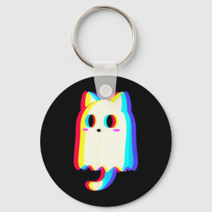 Trippy Vaporwave Ghost Cat Halloween Techno Rave Key Ring