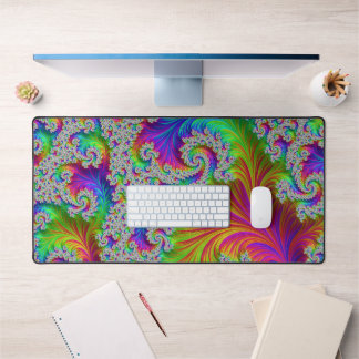 Trippy Vibrant Bold Trippy Rainbow Spiral Fractal Desk Mat