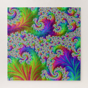 Trippy Vibrant Bold Trippy Rainbow Spiral Fractal Jigsaw Puzzle