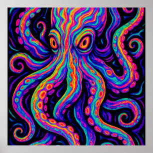 Trippy Vibrant Octopus Poster