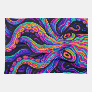Trippy Vibrant Octopus  Tea Towel