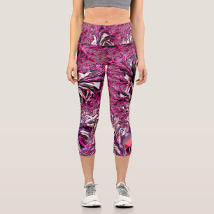 Trippy Vibrant Psychedelic Funky Fractal Art Capri Leggings