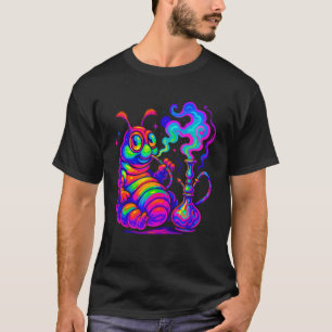 Trippy Vibrant Worm Smoking Hookah Vaporwave Rave T-Shirt