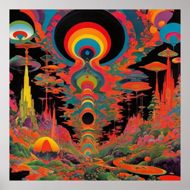 Trippy Vintage 1960s Psychedelic Retro Artwork Poster (Front)