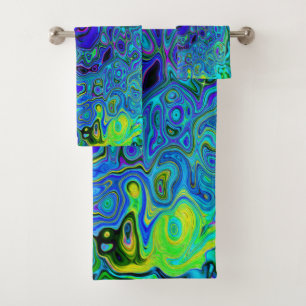 Trippy Violet Blue Abstract Retro Liquid Swirl Bath Towel Set