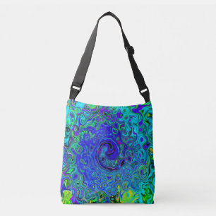 Trippy Violet Blue Abstract Retro Liquid Swirl Crossbody Bag
