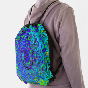 Trippy Violet Blue Abstract Retro Liquid Swirl Drawstring Bag
