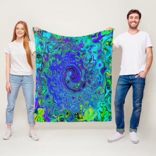 Trippy Violet Blue Abstract Retro Liquid Swirl Fleece Blanket