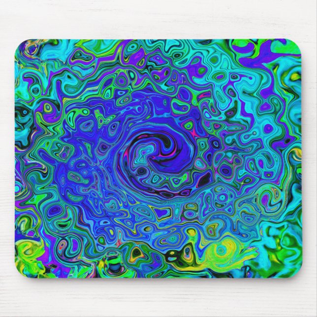 Trippy Violet Blue Abstract Retro Liquid Swirl Mouse Pad (Front)