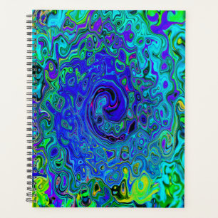 Trippy Violet Blue Abstract Retro Liquid Swirl Planner