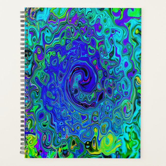 Trippy Violet Blue Abstract Retro Liquid Swirl Planner (Front)