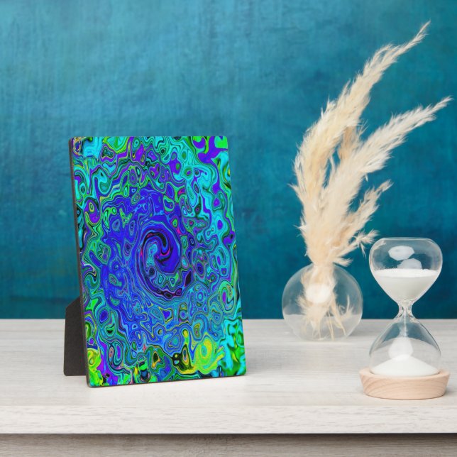 Trippy Violet Blue Abstract Retro Liquid Swirl Plaque (Side)