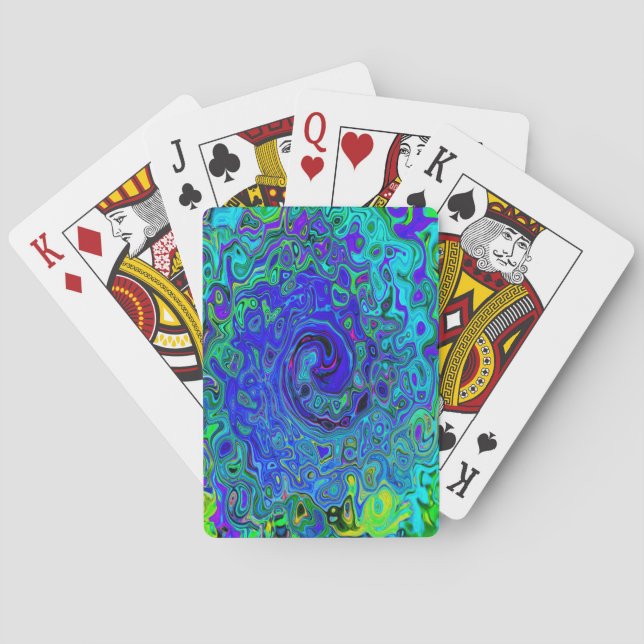 Trippy Violet Blue Abstract Retro Liquid Swirl Playing Cards (Back)