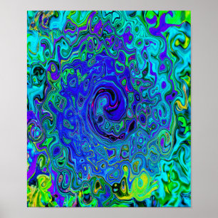 Trippy Violet Blue Abstract Retro Liquid Swirl Poster