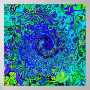 Trippy Violet Blue Abstract Retro Liquid Swirl Poster