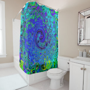 Trippy Violet Blue Abstract Retro Liquid Swirl Shower Curtain