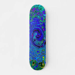 Trippy Violet Blue Abstract Retro Liquid Swirl Skateboard