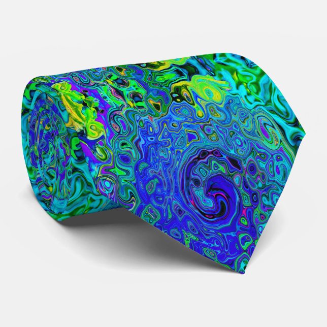 Trippy Violet Blue Abstract Retro Liquid Swirl Tie (Rolled)