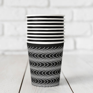 Trippy Wavy Stripes Abstract Cool Fun Black Party Paper Cups