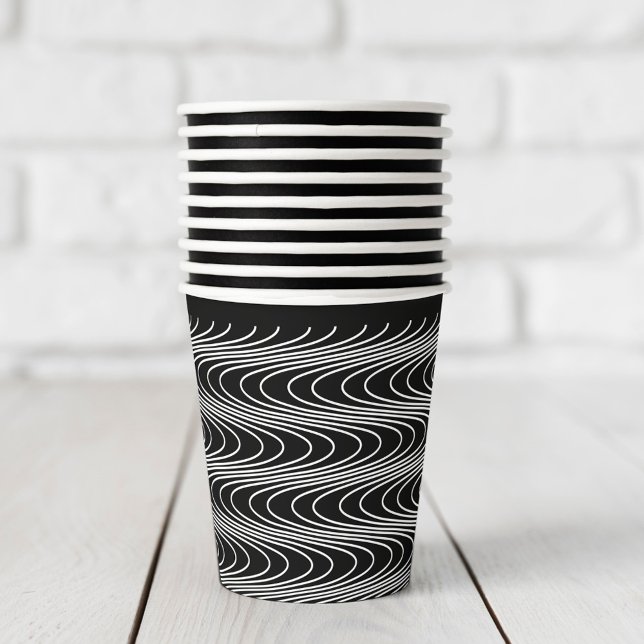 Trippy Wavy Stripes Abstract Cool Fun Black Party Paper Cups (Creator Uploaded)