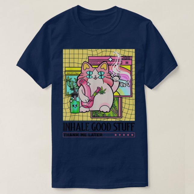Trippy Weed Kitty Cat CBD Glitch Pastel Bong Joint T-Shirt (Design Front)
