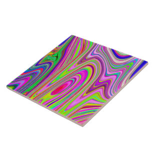 Trippy Yellow and Pink Abstract Groovy Retro Art Ceramic Tile