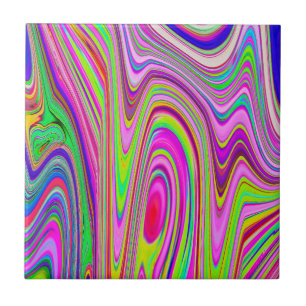Trippy Yellow and Pink Abstract Groovy Retro Art Ceramic Tile