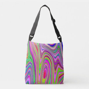Trippy Yellow and Pink Abstract Groovy Retro Art Crossbody Bag