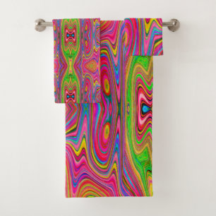 Trippy Yellow, Red and Blue Abstract Groovy Art Bath Towel Set