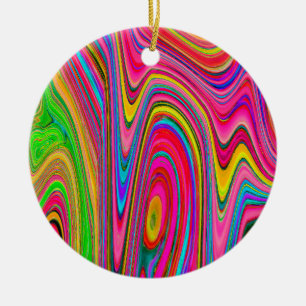 Trippy Yellow, Red and Blue Abstract Groovy Art Ceramic Ornament