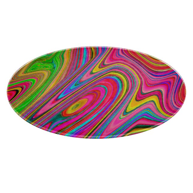 Trippy Yellow, Red and Blue Abstract Groovy Art Cutting Board (Corner)
