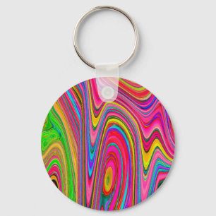 Trippy Yellow, Red and Blue Abstract Groovy Art Key Ring