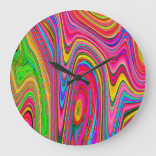 Trippy Yellow, Red and Blue Abstract Groovy Art Large Clock