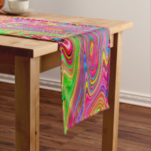 Trippy Yellow, Red and Blue Abstract Groovy Art Long Table Runner